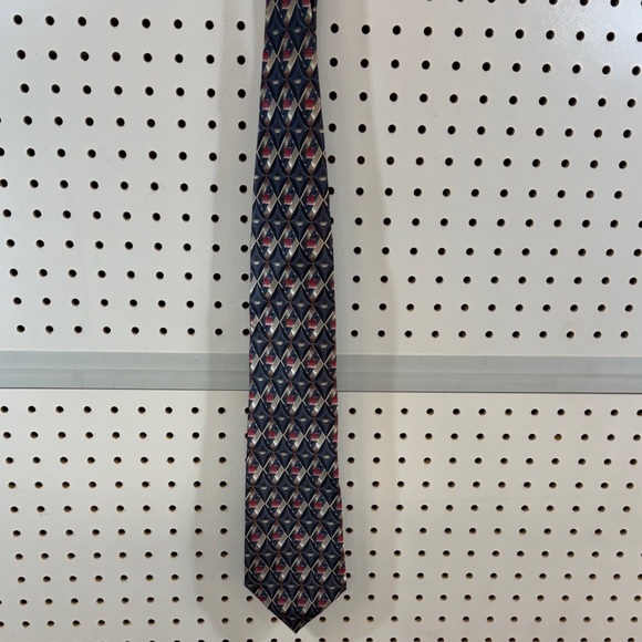 Geometric Patterned Tie - Blue and Red - Picture 1 of 5